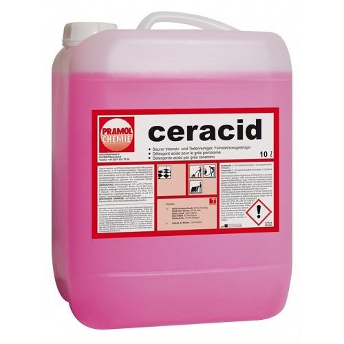 CERACID, высококонцентрированное кислотное средство для очистки микропористой поверхности керамогранита от минеральных загрязнений, Pramol (10 л., 1 шт., Розница)