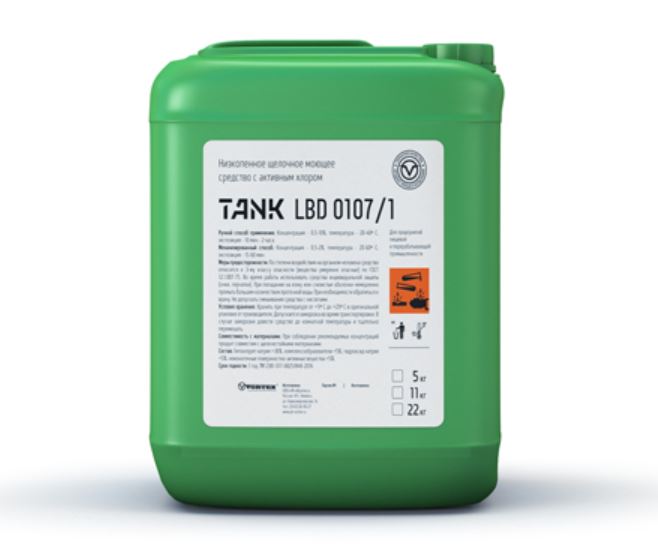 TANK LBD 0107/1, низкопенное щелочное моющее средство с активным хлором, Vortex