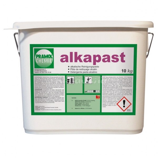 ALKAPAST, высоко-эффективная концентрированная щелочная паста для удаления маслянистых органических загрязнений с твердой поверхности: бетон, камень, керамогранит, Pramol