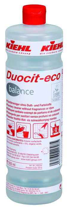 Duocit-eco balance, средство для санитарных помещений, без цвета и запаха для очистки от кальциевых и мыльных загрязнений, KIEHL