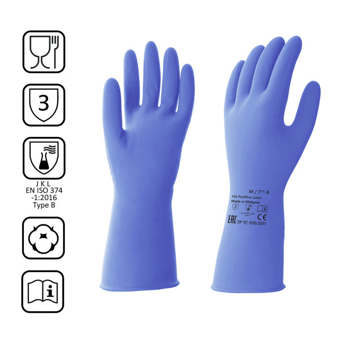 MULTI EXPERT, перчатки КЩС латексные многоразовые, HQ Profiline (синий, L)