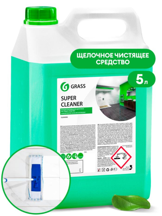 Super Cleaner, концентрированное щелочное моющее средство против уличных, бытовых, масложировых, органических загрязнений, GRASS (5 л., 1 шт., Розница)