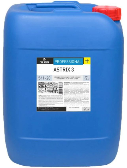 ASTRIX 3, сильнощелочной пенный концентрат на основе хлора для мойки оборудования из нержавеющей стали и щелочестойких материалов, тары, полов и стен на пищевых производствах, Pro-Brite (20 л., 1 шт., Розница)