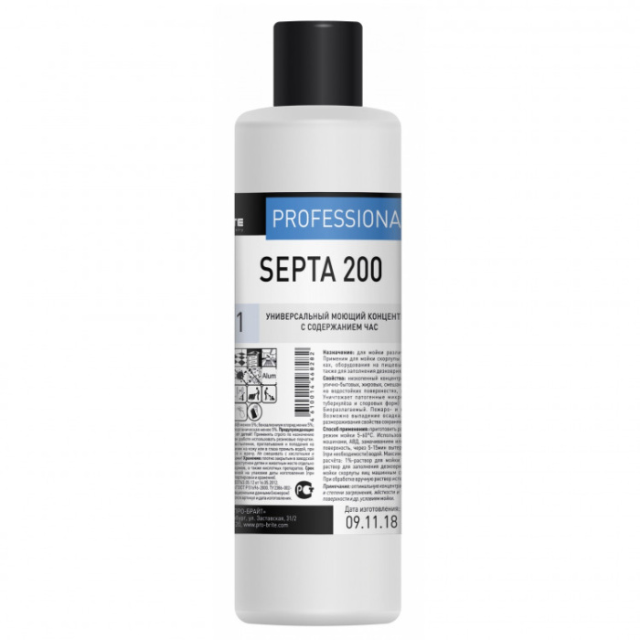 SEPTA 200, многофункциональное дезинфицирующее средство с моющим эффектом с содержанием ЧАС, Pro-brite (1 л., 1 шт., Розница)