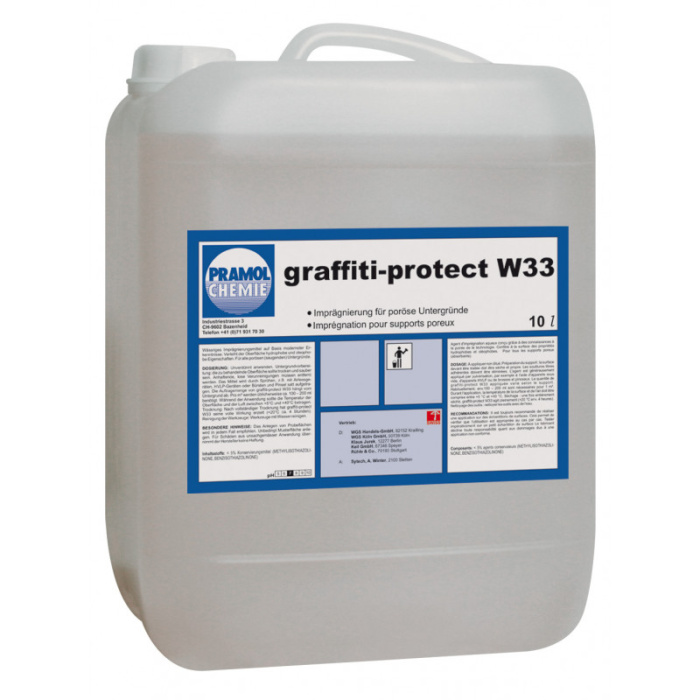 GRAFFITI-PROTECT W33, защитное средсто от граффити на водной основе, придает поверхностям гидрофобные и олеофобные свойства, Pramol (10 л., 1 шт., Розница)