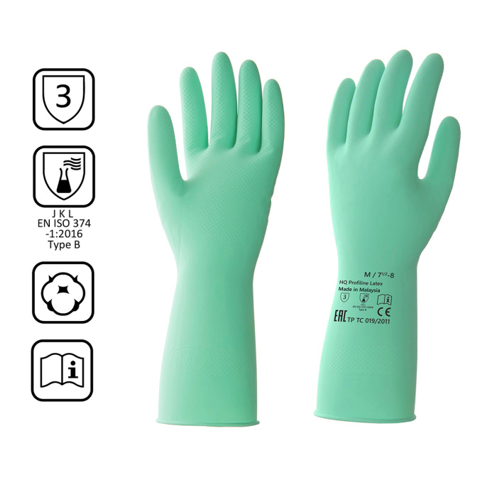 MULTI EXPERT, перчатки КЩС латексные многоразовые, HQ Profiline (зеленый, XL)