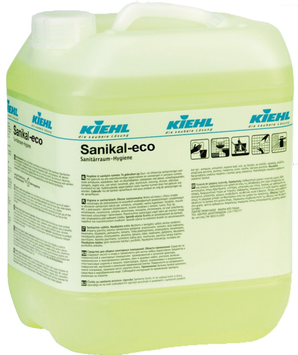 Sanikal-eco, щелочное чистящее ЭКО средство со свежим интенсивным запахом для ежедневной уборки санитарных помещений, KIEHL (10 л., 1 шт., Розница)