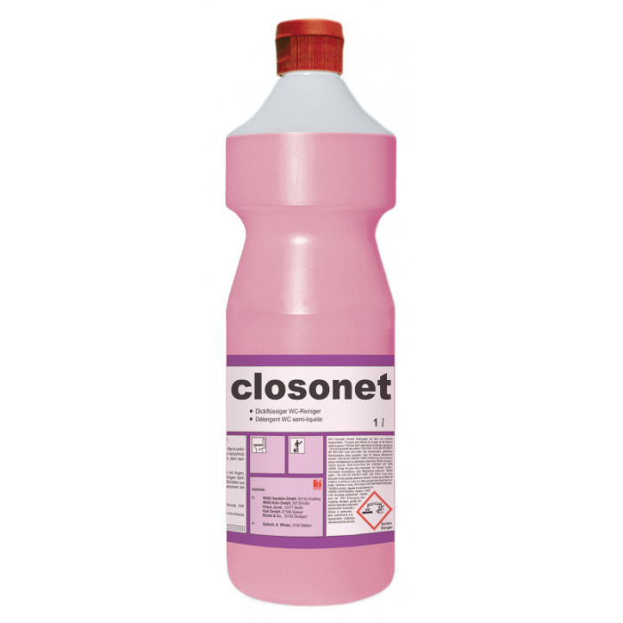 CLOSONET, вязкое очищающее средство для унитазов и писсуаров для эффективного и быстрого удаления известковых отложений и солей мочи, Pramol (1 л., 1 шт., Розница)