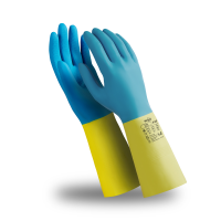 Перчатки латекс/неопрен «Союз», хлопчатобумажное напыление, синие/желтые, Manipula