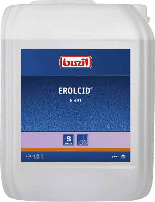 G491 Erolcid, чистящее средство для интенсивной очистки керамогранитной плитки на основе фосфорной кислоты, Buzil (10 л., 1 шт.)