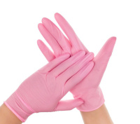 Перчатки нитриловые, неопудренные, тонкие 50 пар (розовый, L)