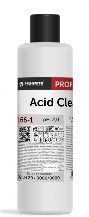 ACID CLEANER, кислотный пенный моющий концентрат для удаления ржавчины, известковых отложений, высолов, Pro-brite (1 л., 1 шт., Розница)